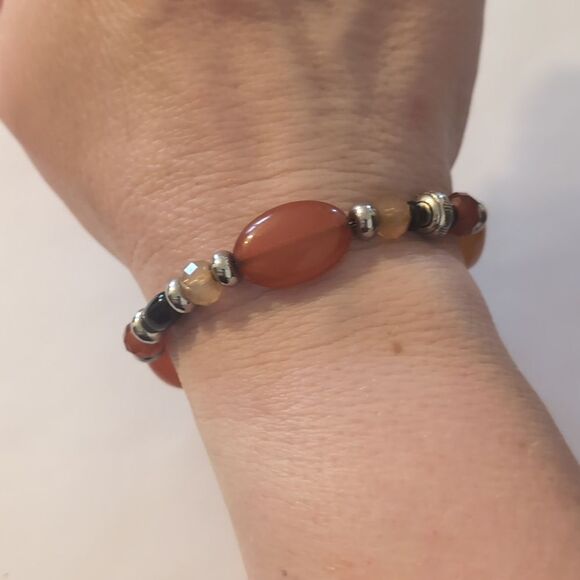 854 Chaps Silver Black Amber Beaded Tennis Bracelet With Toggle Clasp - Picture 1 of 4